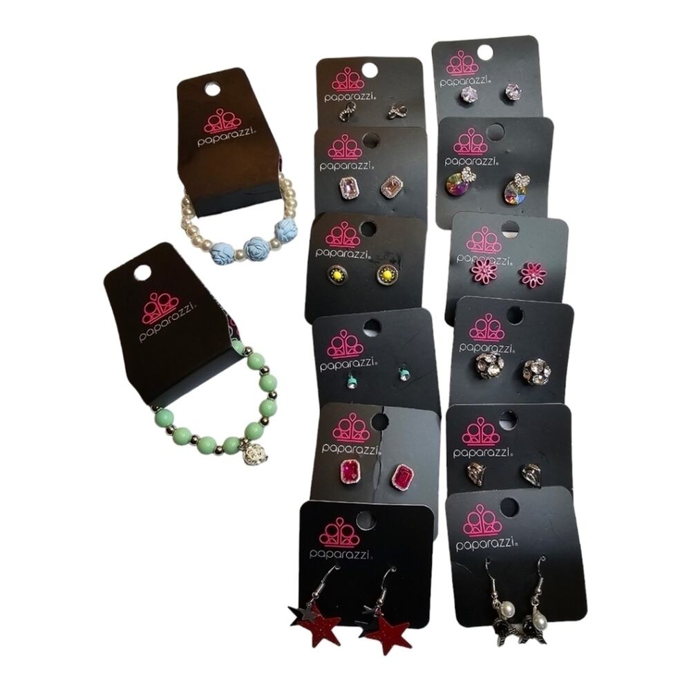 Paparazzi Bracelet and Pierced Earring Lot Set of 14 NEW   Lot 2599